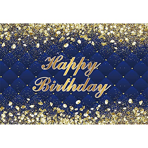 Renaiss 5x3ft Happy Birthday Backdrop Banner Royal Diamonds Gold Blue Photography Background for Men Women 30th 40th 50th 60th 70th 80th Birthday Party Decor Glittering Navy Bday Photo Booth Props - color: Bday-B, size: 5x3ft