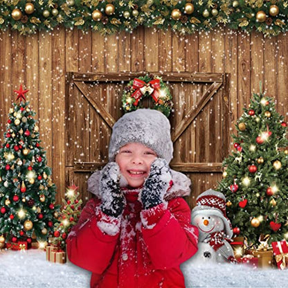 Christmas Backdrops for Photography Merry Christmas Background LFEEY 10x8ft Rustic Wood Door Winter Snowflake Christmas Tree Photo Background Xmas Party Backdrop Kids Family Portrait Photoshoot Props