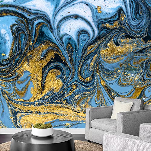wall26 Removable Wall Sticker/Wall Mural Gold Blue Vibrant Wave Pattern Abstract Shapes Digital Art Modern Art Decorative Panorama Multicolor Relax/Calm for Living Room, Bedroom, Office - 100"x144" - color: W28-2206-IRS06, size: 100"x144"