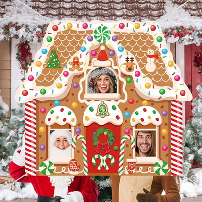 Panelee Christmas Gingerbread House Photo Booth Props Gingerbread Man Backdrop Door Banner Decorations Fabric Background for Xmas Winter Holiday Indoor Outdoor Party Photo Decor - style: Classic