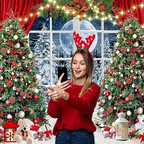 8x8ft Christmas Backdrop Christmas Window Backdrop for Photography Winter Xmas Tree Snow Gift New Year Party Backdrops Xmas Night Family Party Background - size: 8x8ft