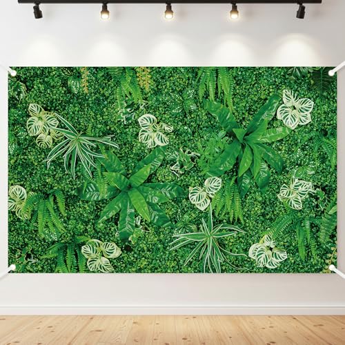 Green Leaves Backdrop Nature Spring Theme Photo Banner Greenery Grass Background for Wedding Birthday Party Newborn Baby Shower Photography Zoo Decor Shoot Props 71"x43" - style: Leaves