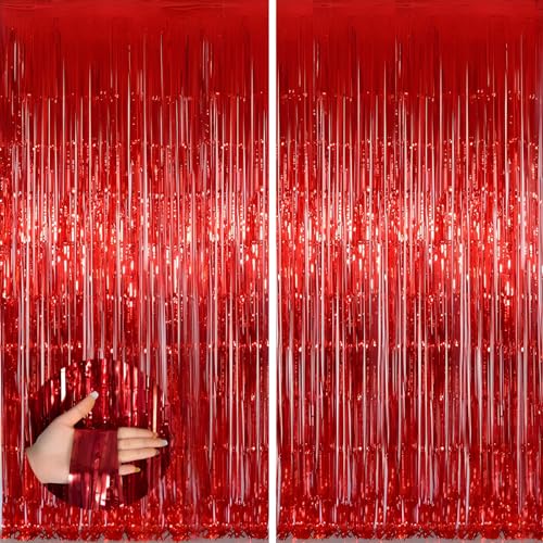 Valentines Day Keyali 2 Pack 3.3 * 8.3 ft Foil Curtain Metallic Tinsel Fringe Curtains Photo Booth Props Backdrop for Birthday Wedding Engagement Baby Shower Christmas Holiday Celebration Partyl,Red - color: Red, size: 2 Pack