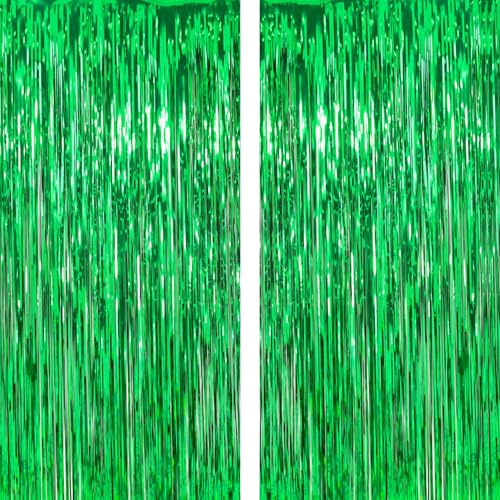 4 Pack Thickened Green Metallic Foil Fringe Curtains Streamer Rip Resistant Shimmer Tinsel Photo Booth Backdrop for Birthday Wedding Christmas Bachelorette Party Decorations 3.28ft x 6.56ft - color: Green, size: 4 Pack