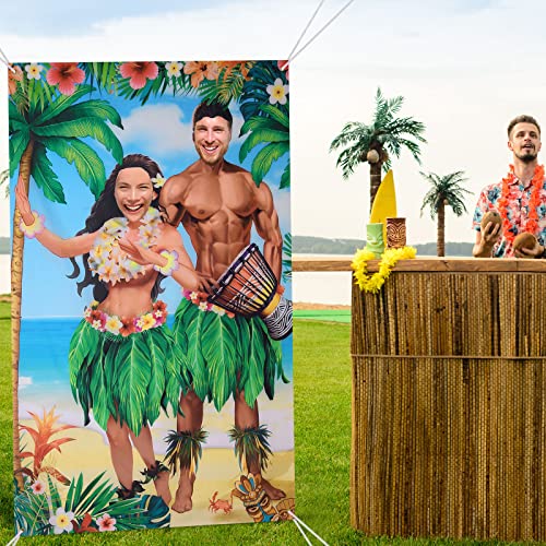 Tudomro 6 x 4 ft Hawaiian Photo Props Banner Tropical Luau Tiki Couple Door Banner Aloha Party Decorations Fabric Luau Photo Booth Background Aloha Tiki Backdrop for Beach Party - style: Hawaii