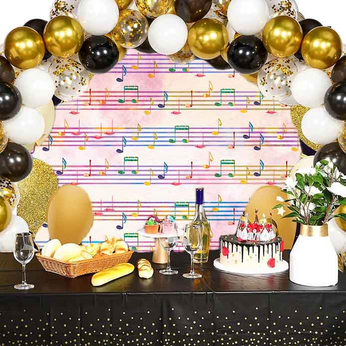 9x6FT Pink Theme Music Notes Backdrop Colourful Music Notation Photography Background for Newborn Girl Baby Shower 1st Birthday Senior Pictures Party Decorations Photo Booth Props Supplies - size: 9x6ft