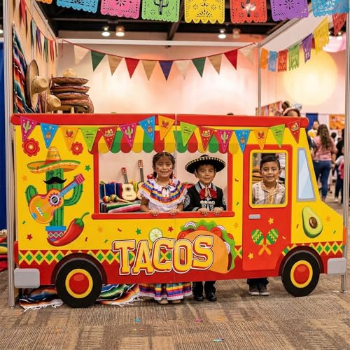 Haull Tacos Birthday Mexican Theme Fiesta Party Truck Photo Prop Ice Cream Frame Decoration Large Fabric Backdrop Banner Carnival Themed Photo Booth Prop Background for Summer Holiday Shower Birthday - style: Tacos