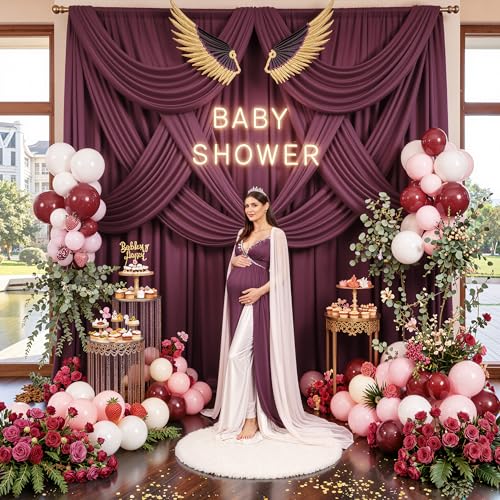 20ft x 14ft Burgundy Backdrop Curtains for Wedding Parties, 4 Panels Wrinkle Free Polyester Fabric Drapes for Reception, Photography Background, Baby Shower & Stage Decor (5ft x 14ft Each) - color: Burgundy, size: 5ft(W)x14ft(H),4panels