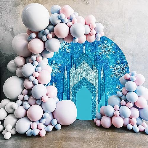 Renaiss 7.5x7.5ft Ice Freeze Castle Round Backdrop Cover Winter Wonderland Circle Photography Background Ice Snow World Snowflake Princess Girl Baby Shower Birthday Party Decor Arch Photo Booth Props - size: Diameter 7.5 ft