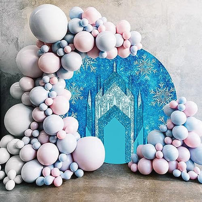 Renaiss 4x4ft Ice Freeze Castle Round Backdrop Cover Winter Wonderland Circle Photography Background Ice Snow World Snowflake Princess Girl Baby Shower Birthday Party Decor Arch Photo Booth Props - size: Diameter 4 ft