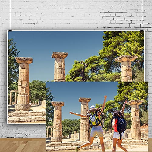 5x3ft Antique Greece Sanctuary Pillar Photography Backdrop Ancient Greek Ruins Olympia Historic Building Column Photo Background Travel Photo Booth Props NBK08021