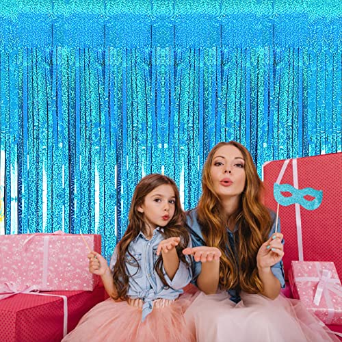 2 Pack 3.2ft x 8.2ft Blue Foil Fringe Curtains Photo Backdrop Party Decorations, Metallic Tinsel Foil Fringe Streamer Curtain for Party Door Wall Curtain Bachelorette Christmas New Year Decorations - color: Blue