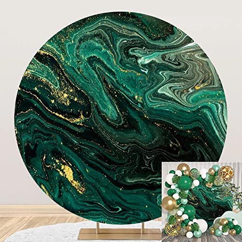 5x5ft Emerald Green Marble Texture Round Backdrop Cover Polyester Luxury Gold Green Marble Glitter Fliud Background for Photography Baby Shower Birthday Party Wedding Engagement Decor Props - color: Emerald Green, size: 5x5ft-Diameter