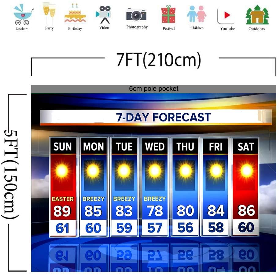 Weather Forecast Backdrop 7x5ft Seven-Day Broadcast Sunny Day Photo Background Business Study Portrait Studio Prop Wallpaper MBMYLU158 - size: cotton polyester-7x5ft