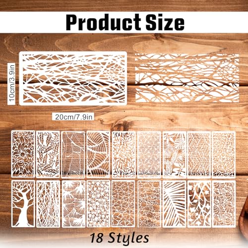 18Pcs Stencils for Crafts Painting, Reusable Cake Stencils Decorating Texture Stencil Background Stencil Leaf Floral Tree Templates for Painting on Wood Furniture Card Canvas Paper Scrapbook
