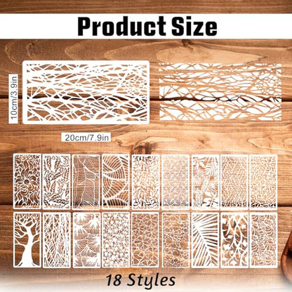 18Pcs Stencils for Crafts Painting, Reusable Cake Stencils Decorating Texture Stencil Background Stencil Leaf Floral Tree Templates for Painting on Wood Furniture Card Canvas Paper Scrapbook