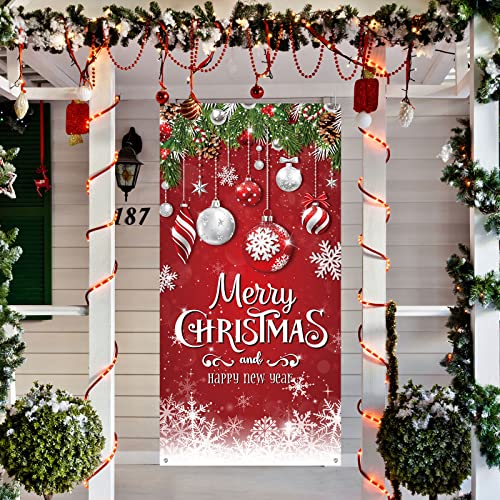 Irenare Christmas Door Cover Snowflake Merry Christmas Background Banner Xmas Fabric Door Banner Photography Hanging Cover Photo Booth Props Decorations for House Doors Decor, 70.9 x 35.4 Inch - style: Snowflake