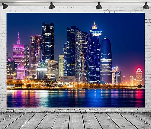 BELECO 9x6ft Fabric City Night Backdrop Modern Luxury Buildings Skyline and Skyscrapers Urban Cityscape Background Backdrop Home Decor Photo Booth Studio Props - size: 9x6FT