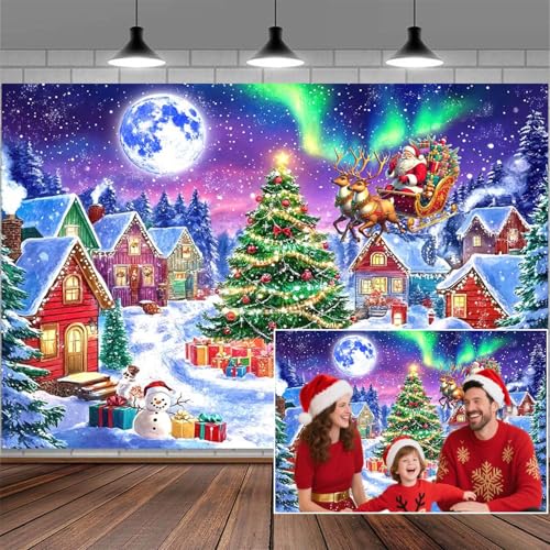 5x3ft Christmas Backdrop North Pole Snow Village Photo Backdrop Photography Background for Kids Winter Farmhouse Santa Claus Family Photo Decorations Xmas Tree Holiday Wall Decoration Banner - color: Multi5, size: 5X3ft