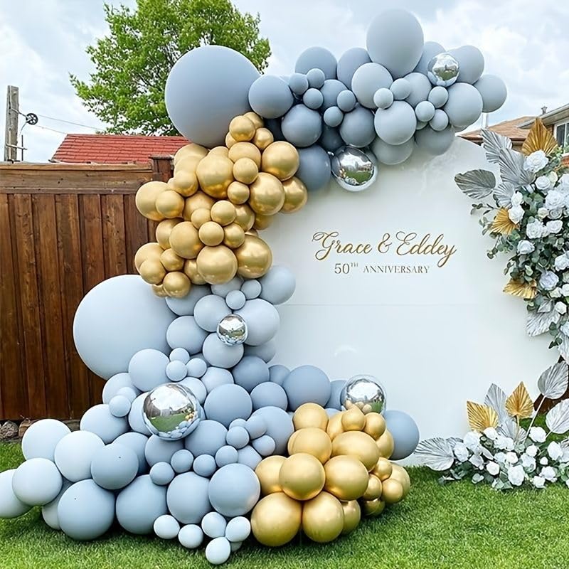 Dusty Blue Double Stuffed Balloons Different Size 115Pcs 5/10/12/18" Slate Dusty Blue Balloons Garland kit for Birthday Baby Shower Bridal Shower Gender Reveal Bear Neutral Theme Party - color: Dusty Blue