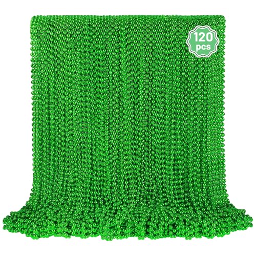 YAXINRUI 120 PCS St. Patricks Day Necklaces, Green Mardi Gras Christmas Bead Necklaces, 33" St. Patrick's Day Green Beads St. Patricks Day Accessories for Mardi Gras, St. Patricks Day Party Favors - color: Green, size: 120 Pcs