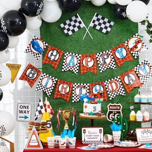 WERNNSAI Race Car Birthday Party Decorations - 10PCS Funny Car Party Signs Decorations for Boys Kids Racing Birthday Supplies Racing Cars Route 66 Sign for Birthday Anniversary Home Yard Wall Decor - style: Race Car
