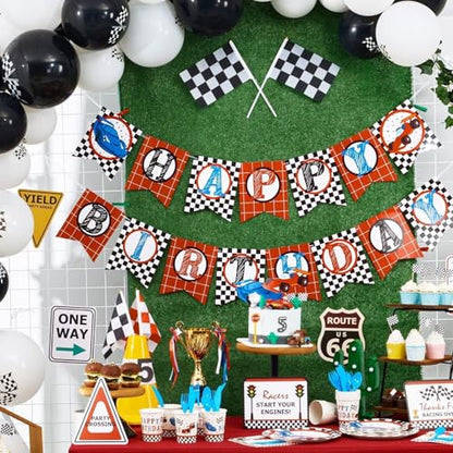 WERNNSAI Race Car Birthday Party Decorations - 10PCS Funny Car Party Signs Decorations for Boys Kids Racing Birthday Supplies Racing Cars Route 66 Sign for Birthday Anniversary Home Yard Wall Decor - style: Race Car