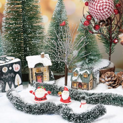 Youyole 6 Pcs Christmas Village Flexible Sisal Hedge Winter Xmas Garden Decor Accessories Greenery Wall Backdrop Snowed Rattan Railing Fence for Miniature Township