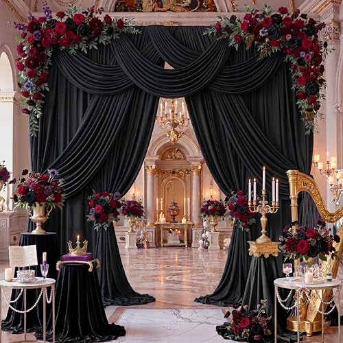 20ft x 14ft Black Backdrop Curtains for Parties, Silky Photography Backdrop Wrinkle Free Black Curtain Backdrop Drapes for Wedding Banquet Birthday Baby Shower Home Decor Background, 4 Panels - color: Black, size: 5ft(W)x14ft(H),4panels