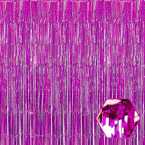 6 Pack Rose Red Foil Fringe Curtain Backdrop, 3.28Ft x 6.6Ft Metallic Tinsel Foil Fringe Streamer Curtains for Photo Booth, Christmas Day, Thanksgiving, Wedding, New Year Party Decorations - color: Fuchsia