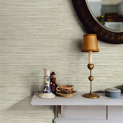 JiffDiff Grasscloth Wallpaper Peel and Stick Cream Grassweave Peel & Stick Wallpaper Textured Wallpaper Contact Paper 17.3"x118" - color: Beige, size: 17.3" x 118"