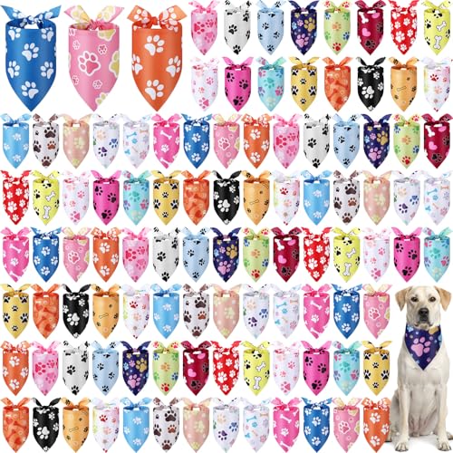 Abbylike 100 Pcs Paw Print Dog Bandanas Bulk Soft Triangle Kerchief Bibs Scarf Set for Pets Dogs Walking Photo Props Pets Shops Adoption Events Party Costume (31.5 x 21.7 x 21.7 Inch) - size: 31.5 X 21.7 X 21.7 Inch, style: Paw Print