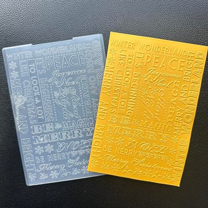 DIYology Christmas Sentiment Embossing Folders for Card Making, Xmas Blessing Words Background Texture Embossing Folder Template for DIY Paper Crafts Scrapbooking Polymer Clay Decoration