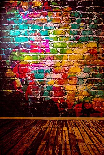 AOFOTO 4x6ft Graffiti Brick Wall Photography Background Grunge Colored Texture Backdrop Party Decoration Punk Music Rock Vocal Concert Trendy Hip Hop Stylish Art Portrait Photo Studio Props Wallpaper - size: 4x6ft