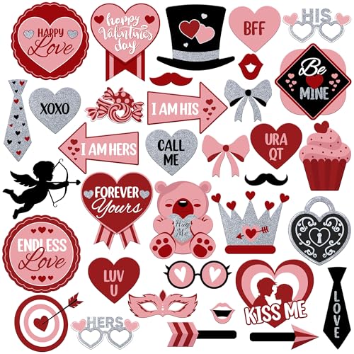 KatchOn, Red Valentines Photo Props - Pack of 35 | Red Valentines Day Photo Props for Valentines Decorations | Valentine Day Props for Photography | Valentine Props for Valentine Day Decorations - color: Red and White