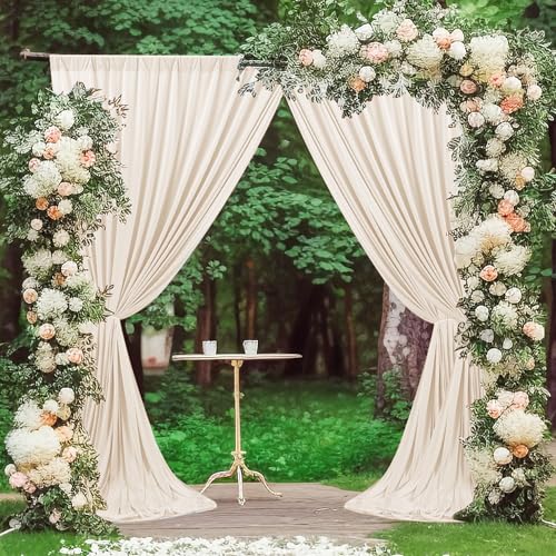 MEETSKY Beige Backdrop Curtains 10ft x 10ft for Wedding Birthday Baby Shower Photography Backdrop Fabric Curtains Drapes Home Window Decorations Rod Pocket Window Drapes,5ft x 10ft, 2 Panels - color: Beige, size: 60"W x 120"L (Pack of 2)