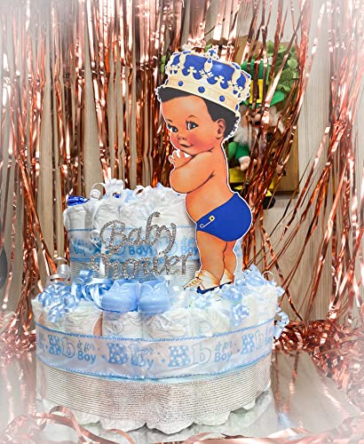 African American Prince Baby Shower Centerpieces - Royal Blue Birthday Party Decorations, Set of 3 Table Decorations, 10 inch Party Supplies