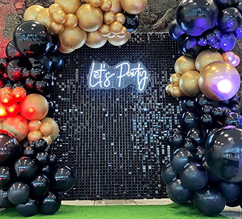 24 Panels Black Shimmer Wall Backdrops, Square Sequins Backdrops with 3D Effect, Large Photo backdrops for Birthday, Graduation, Wedding, Anniversary Party Decoration and Home Decoration - color: Black