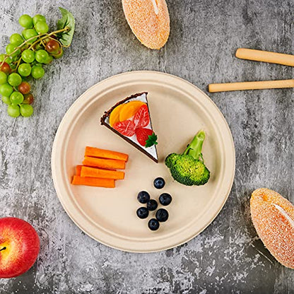 Vplus 150 Pack Compostable Disposable Paper Plates 10 inch Super Strong 100% Bagasse Natural Biodegradable Eco-Friendly Sugarcane Plates(nature) - color: Nature, style: 10 IN Round Plates