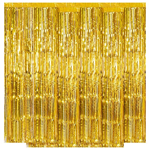 5 Pack Gold Fringe Backdrop 3.2ft x 8.2ft Foil Curtain Tinsel Foil Fringe Curtains Backdrop Tinsel Backdrop Streamers for Birthday Curtain Party Decoration Wedding Christmas Decoration (Gold) - color: Gold