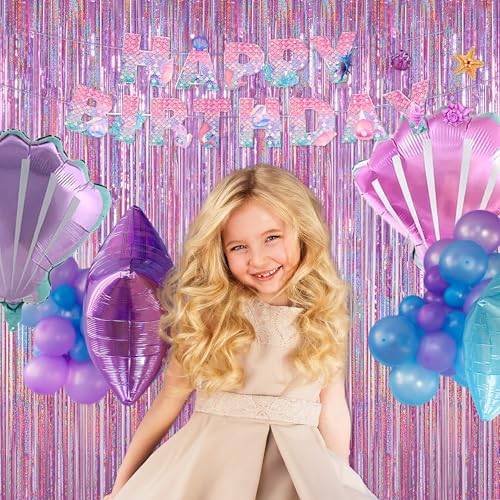 Melsan 2 Pack 3.2 ft x 8.2 ft Tinsel Foil Fringe Curtains Backdrop, Sparkle Metallic Foil Curtains for Party Photo Booth Props Decoration, Pinkish Purple - color: Pinkish Purple