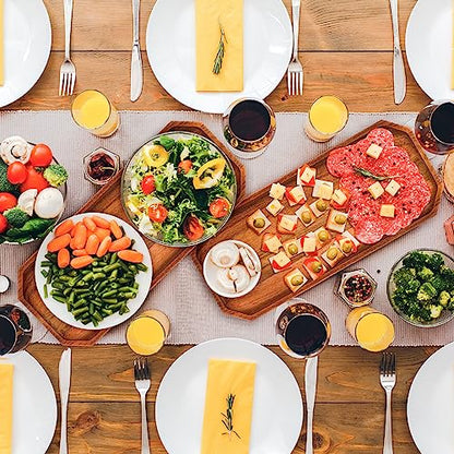 Dandat 12 Pack Wooden Serving Platter Acacia Wood Platters 12 x 5 Inch Rustic Serving Tray Rectangular Charcuterie Board Cheese Plate for Home Decor Dessert Vegetables Fruit Cookie - size: 12 X 5 Inch