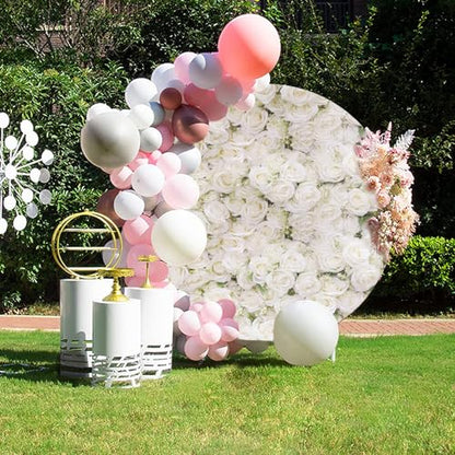 5x5ft White Floral Wall Wedding Round Backdrop Cover Greenery Girls Birthday Bridal Shower Party Circle Backdrop Cover Flowers Leaves Miss to Mrs Photography Background Props - color: White, size: 5x5ft-Diameter