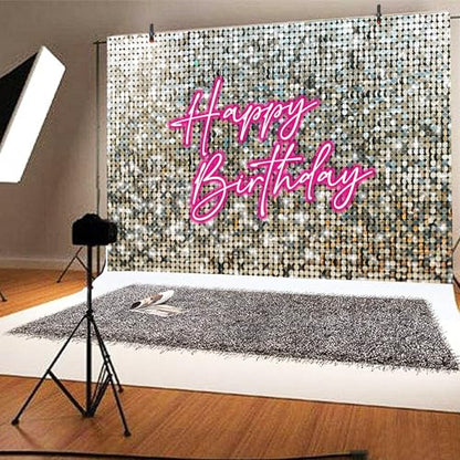 Birthday Party Backdrop, Large Photography Background for Girls Women Princess Theme Birthday Party Decoration,Party Photo Booth Banner Props Supplies Pink Neon Sign (Gold, 7x5 ft) - size: 7x5 Ft
