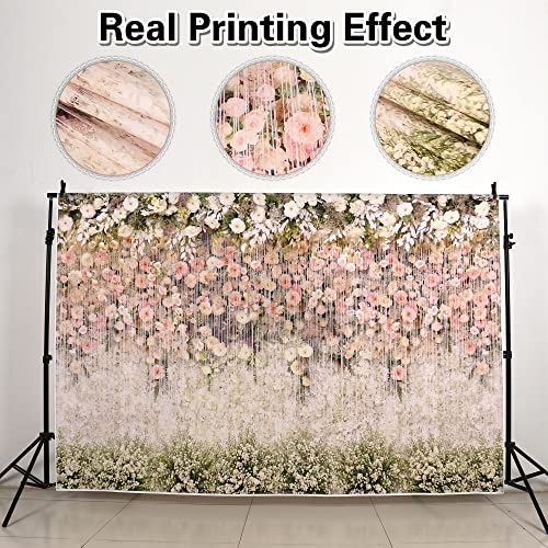 Bridal Shower Floral Wedding Backdrop 10x8ft Vinyl Pink and White Flower Wall Background for Photography Ceremony Anniversary Dessert Table Reception Decorations Banner Studio Photoshoot Props
