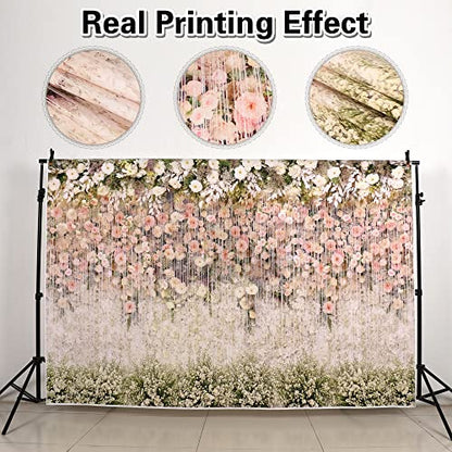 Bridal Shower Floral Wedding Backdrop 10x8ft Vinyl Pink and White Flower Wall Background for Photography Ceremony Anniversary Dessert Table Reception Decorations Banner Studio Photoshoot Props