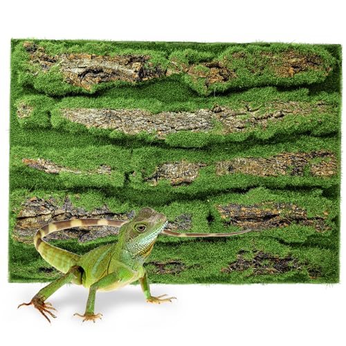 15.75x11.81in Reptile Terrarium Cork Background,Bearded Dragon Tank Bark Backdrop Wall Decor with Artificial Moss for Gecko Lizard Tortoise Frog Chameleon(1Pcs) - color: Green 1P