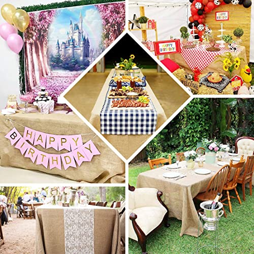 Efavormart 90"x132" Natural Jute Faux Burlap Round Tablecloth | Boho Chic Table Linen - color: Natural Boho, size: 132" x 90" (Rectangular)