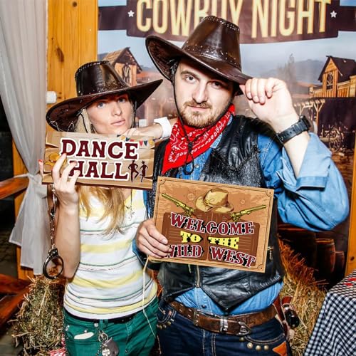 Hooqict Western Birthday Party Decorations 20 Pieces Cowboy Themed Party Signs Welcome To The Wild West Cutouts for Classroom Country Party Supplies - style: Western