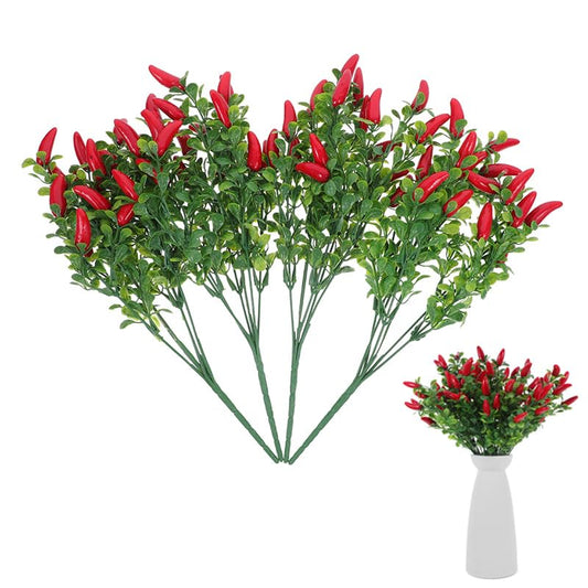 Toddmomy 4 Pack Lifelike Artificial Red Chili Pepper Bouquet - Fake Chili Stems for Home & Kitchen Decor, Vase Filling & Photo Props